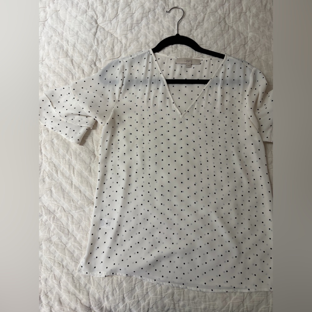 LOFT White and Black Polka Dot Blouse